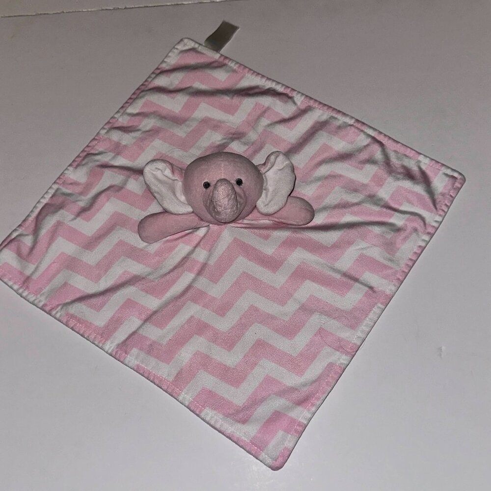 Carters Cuddle Plush Elephant Lovey Security Blanket Chevron Print Bright Pink